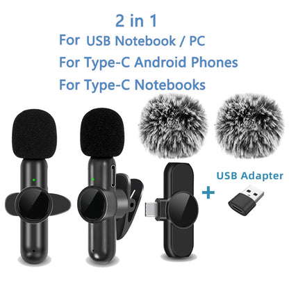 2.4G Wireless Lavalier Microphone Noise Cancelling Audio Video Recording for IPhone/iPad/Android/Xiaomi/Samsung Live Game Mic