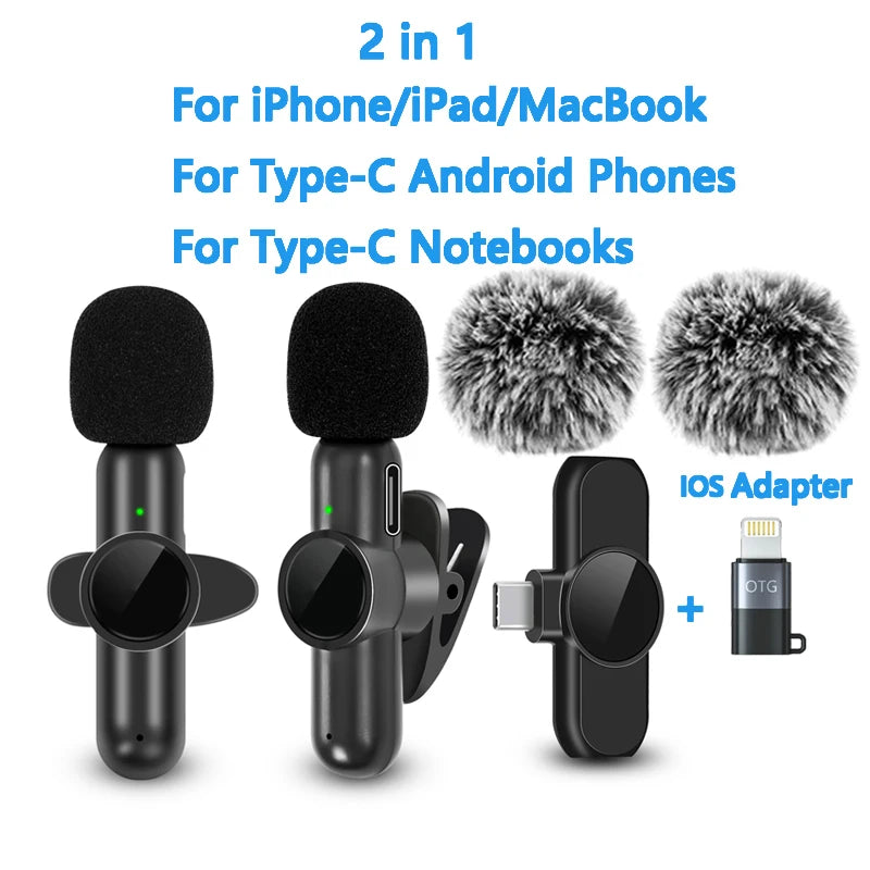 2.4G Wireless Lavalier Microphone Noise Cancelling Audio Video Recording for IPhone/iPad/Android/Xiaomi/Samsung Live Game Mic