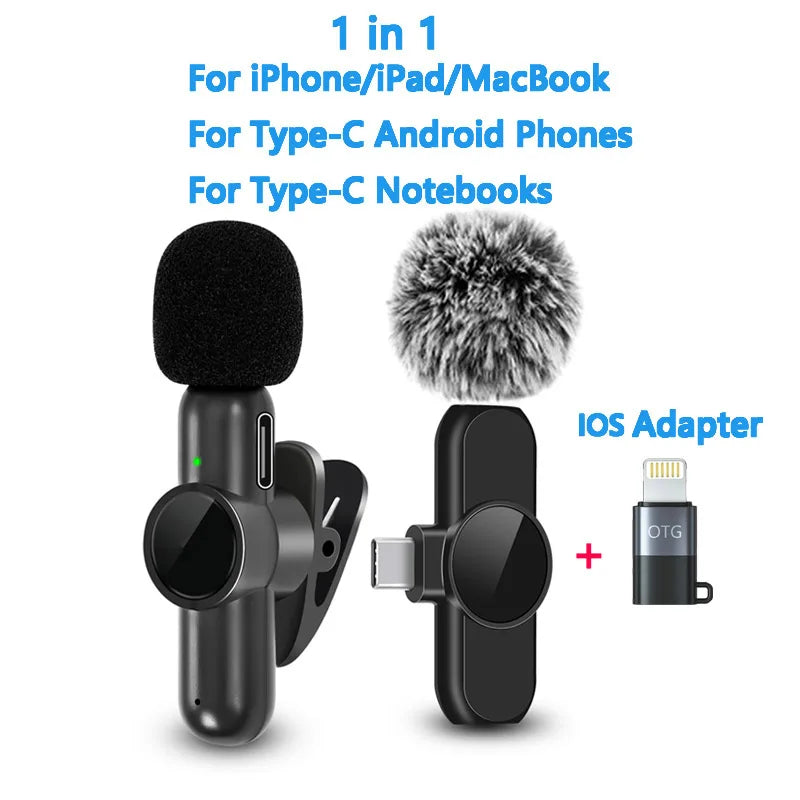 2.4G Wireless Lavalier Microphone Noise Cancelling Audio Video Recording for IPhone/iPad/Android/Xiaomi/Samsung Live Game Mic